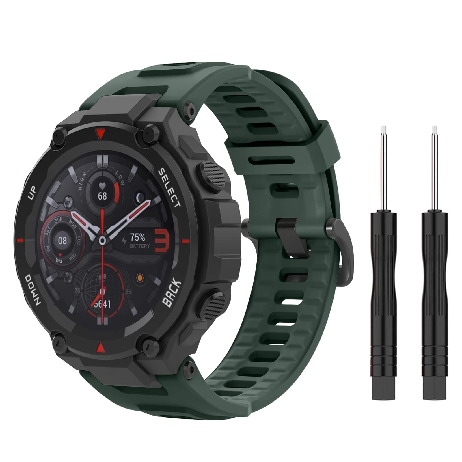 MoKo Strap Compatible with Amazfit T-Rex/T-Rex Pro Smartwatch, Soft Silicone Replacement Sport Watch Band Waterproof Breathable Wristband with Screwdrivers, Olive Green