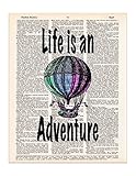 Hot Air Balloon, Life is an Adventure, Dictionary Page Art Print, 8x11 UNFRAMED