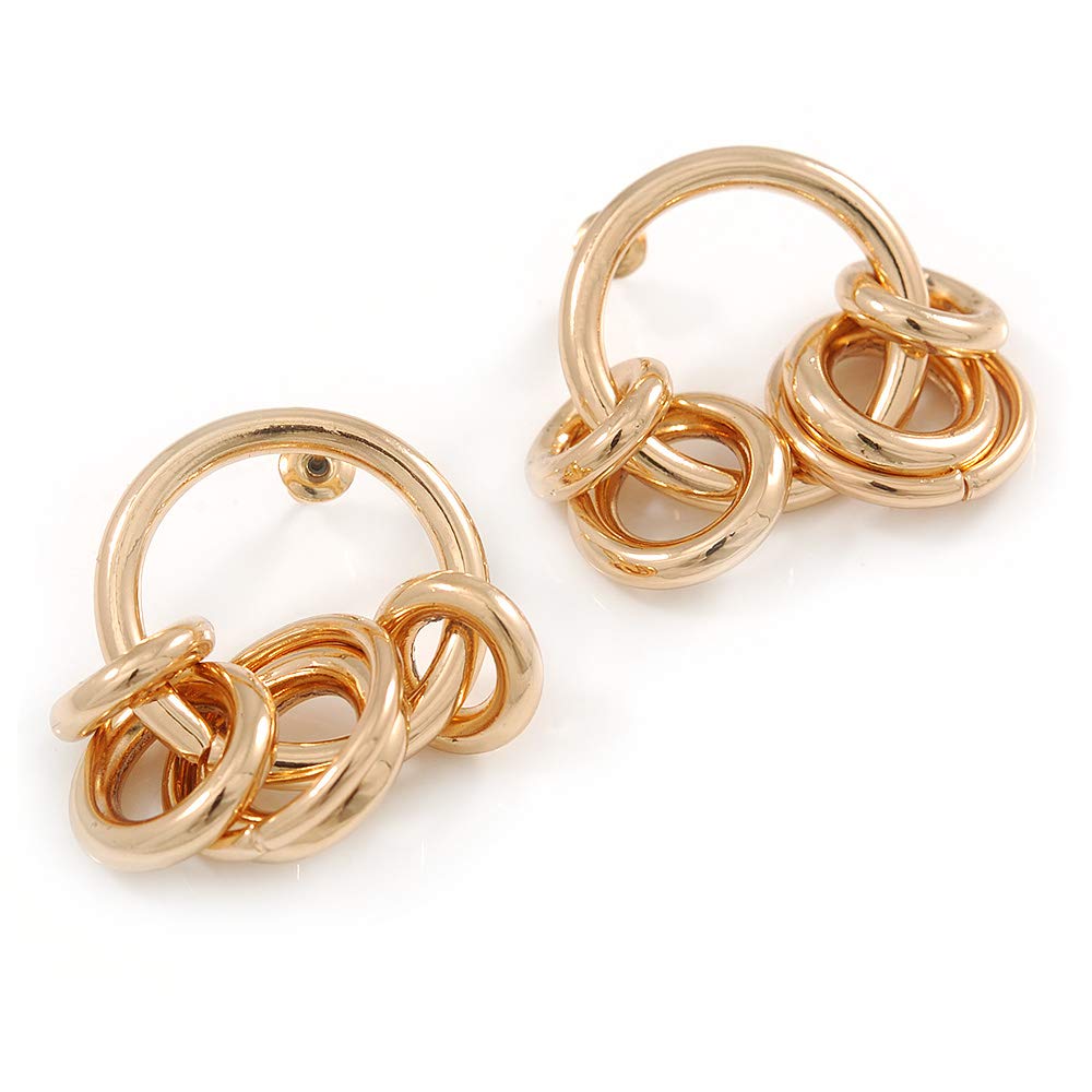 Small Hoop with Multi Ring Earrings/Gold Tone Metal/ 40mm Drop