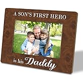 EDQAWN a Son's First Hero is Daddy Picture Frame, Father's Day Gift, New Father Gifts, Dad and Son Picture Frames, Wooden Photo Frame Fitting a 4x6 Inch Photo, Display on Table Top Desk