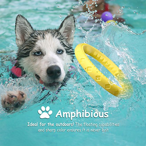 Fluffy Paws 9.7" Soft Durable Rubber Ring Dental Chewing Biting Chasing Training Toy, Yellow