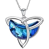 Plesitep Trinity Knot Necklace for Women Sterling Silver Celtic Trinity Knot Pendant Necklace with Moon Crystal Irish Jewelry Gifts