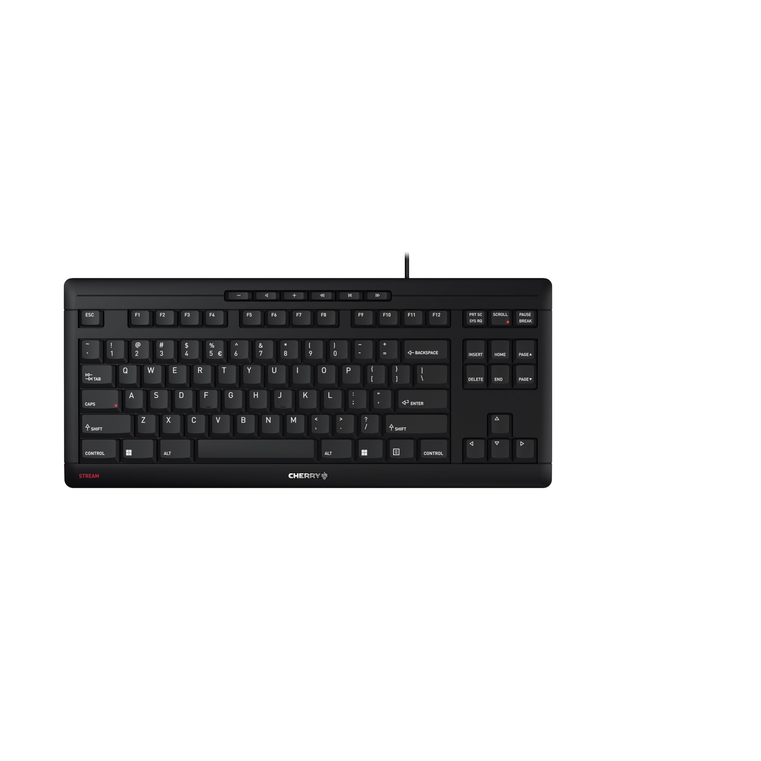 CHERRY STREAM KEYBOARD TKL, Wired Keyboard without Numeric Keypad, EU Layout (QWERTY), Quiet Keystrokes, Unique Typing Experience, Black