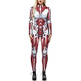 Foksikely Women's 3D Mechanical Robot Skeleton Print Halloween Jumpsuit Romper Cosplay Costume