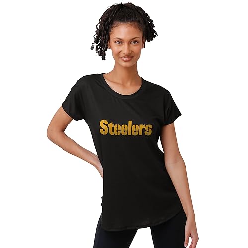 FOCO womens NFL Team Logo Ladies Fashion Tunic Top Shirt, Black Wordmark, Large US