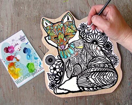 Fox Coloring Canvas Mounted Print - Paint Your Own Art Kit Watercolor Coloring Book Painting