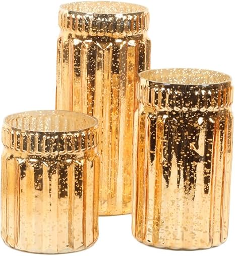 Amazon Com Koyal Wholesale Ribbed Mercury Glass Vases Bulk Set Of 3 Mercury Vases For Flower Centerpieces Centerpiece Jars For Candle Votives Centerpiece Arrangements Indoor Outdoor Bud Vases Rose Gold Home Kitchen