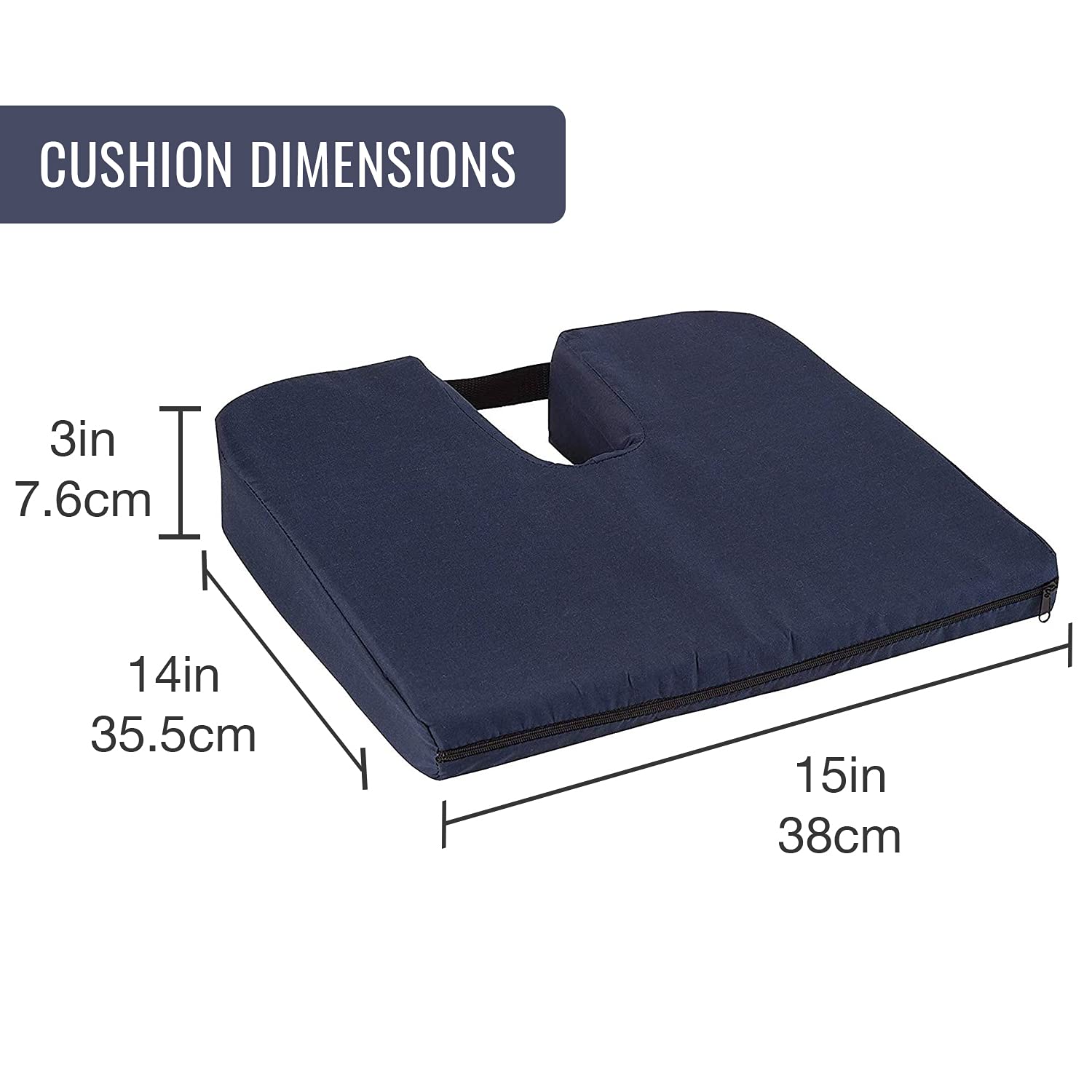DMI Gradual Slope Seat Cushion for Coccyx, Sciatica and Tailbone Pain Used With Dining Room Chairs, Desk Chairs, Thin Car or Wheelchair Cushions, Machine Washable-Cover, 15 Inch, Navy