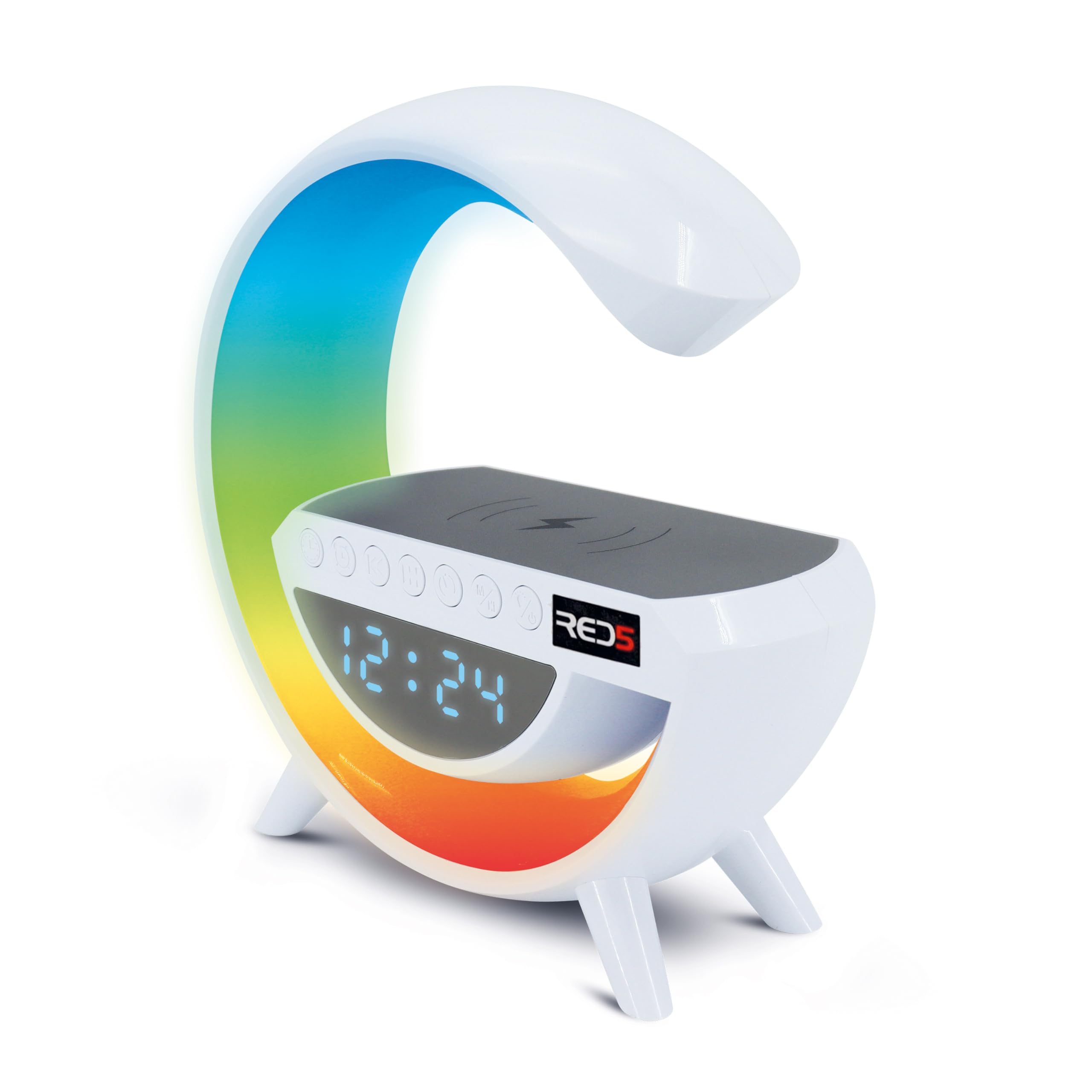 RED5 Light Up Wireless Charging Alarm Clock Bluetooth TWS Speaker Bedside Dock