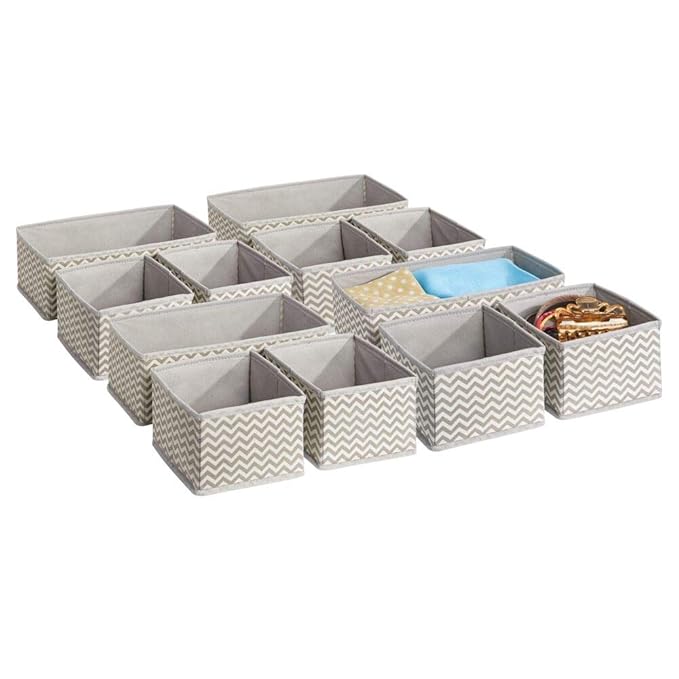 mDesign Juego de 12 cajas organizadoras en tela - Organizadores para armarios o cajones - Caja para organizar ropa y armarios - Ocho cajas pequeñas y cuatro grandes - topo/natural