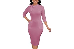 YAJEDO Womens 1950S Vintage Church 3/4 Sleeve Tie Neck Bodycon Work Pencil Midi Dress