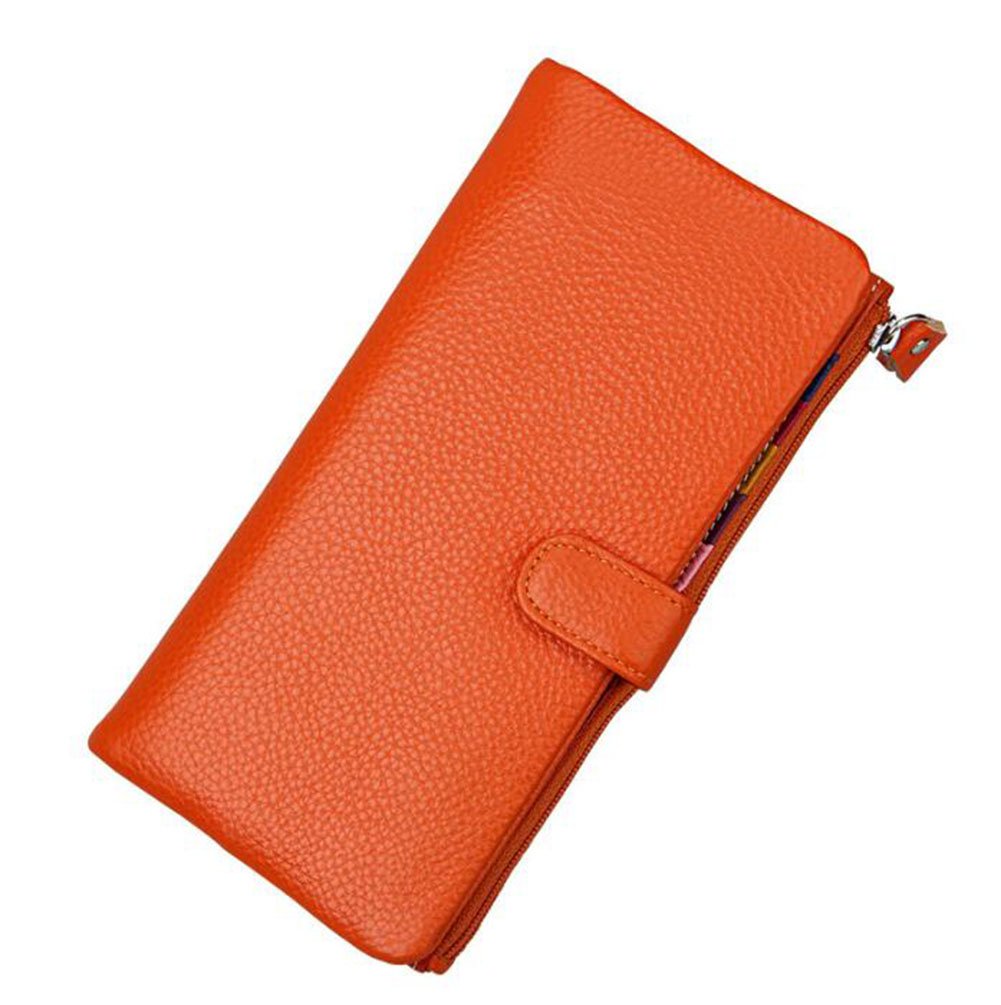 AprinCtempsD Women's Wallet Genuine Leather Ladies Clutch Colorful Purse Long Credit Card Organizer Large Capacity with Zipper (Orange)