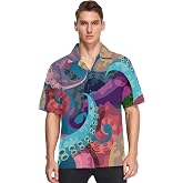 visesunny Stylish Men's Seasonal Hawaiian Print Button Down Short Sleeve Shirt Beach Clothing Unisex S-XXXL