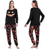 SAEWTINOR Womens PajamasSet Winter Sleepwear Loungewear Pumpkin Long sleeve Glow in Dark printing Crew Neck