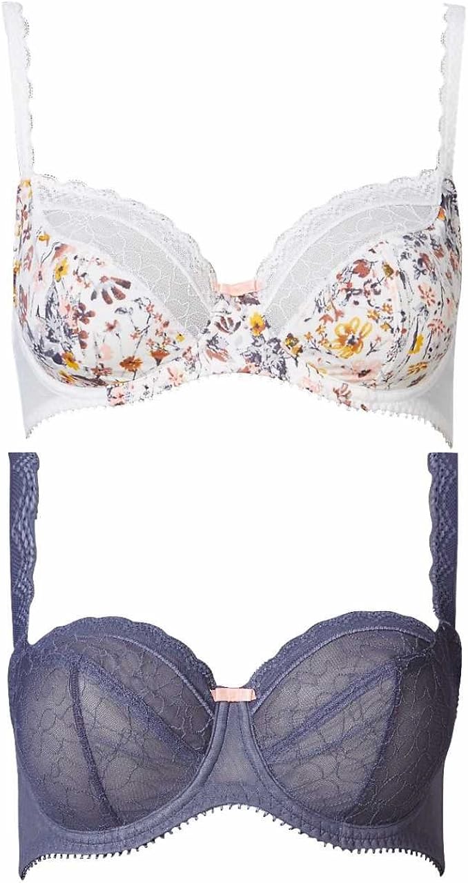 ExStore Multipack 2 Pack Non Padded Balcony Bra Bras Cream & Grey Plus