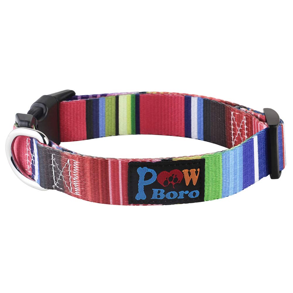 Powboro Pet Multi-colored Stripe Design Basis Dog Collar, Width 4/5"/2cm x Neck 10"-16" 25cm-40cm Adjustable Collars for Small,Medium dogs M (7 Colour Stripe)