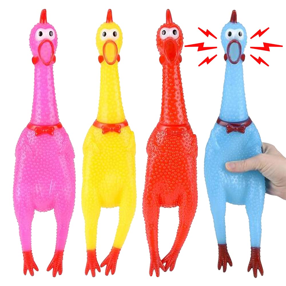 ArtCreativity Screaming Chicken Toys, Set of 4, Easter Party Favors, Hilarious Squeeze Toys in Assorted Colors, April Fools Pranks, Classic Gag Gifts for Kids and Adults, Noisemakers for Parties