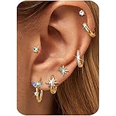 Small Hoop Earrings for Women, Dainty Drop Earring Stackable Set | 14K Gold Plated Cartilage Earrings, Flat Back Studs and Ear Cuffs |Huggie Earrings for Multiple Piercings 3