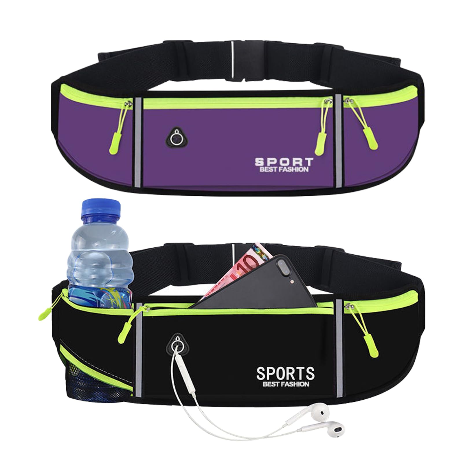 KASESSS Running Belt With Water Bottle - Waterproof Large Capacity Pouch for Women and Men, Adjustable Phone Holder for Workouts, Exercise