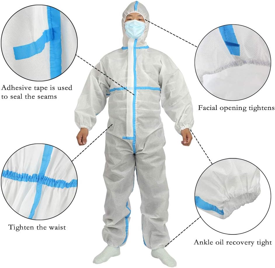 Disposable overalls SMS-type protective work overalls Hood Antistatic antibacterial overalls work wear Blue bar (XL)