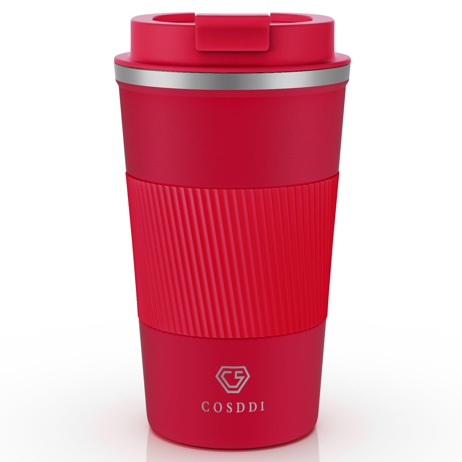 CS COSDDI Travel Mugs, Insulated Coffee Cup with Leakproof Lid - Reusable Coffee Cups Travel - Car Coffee Cup - Stainless Steel Coffee Mug for Hot and Cold Water and Tea(Red-A, 510 ml)