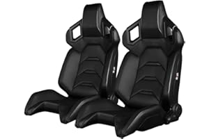 BRAUM Alpha X Series Racing Seats – Black Leatherette and Carbon Fiber – Reclining Bucket Seats with Carbon Fiber Backing – Set of 2 (BRR5-BKBK)