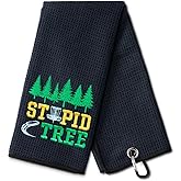 DYJYBMY Stupid Tree Definition Funny Embroidered Golf Towels for Golf Bags with Clip, Disc Golfing Lover Towels for Men Women, Disc Golf Towel Gifts for Disc Golf Player, Frisbee Throwing Golf Towel