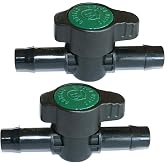 Habitech 2-Pack In-Line Barbed Ball Valve 13mm For 1/2 Inch Tubing .520 ID - Regulate and Shut-Off/On Water Flow