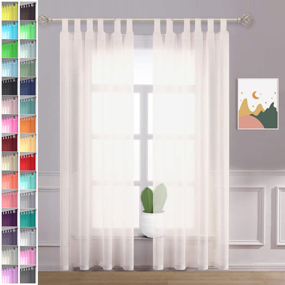 Megachest lucy Woven Voile Tab Top Curtain 2 Panels with ties (28 colors) (ivory, 56" wideX90 drop(W142cmXH228.5cm))