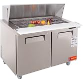 WESTLAKE 48"W Commercial Refrigerator Sandwich &amp; Salad Prep Mega Top,18 Pan | Stainless Steel Counter Fan Cooling for Restaurant, Bar, Shop, etc