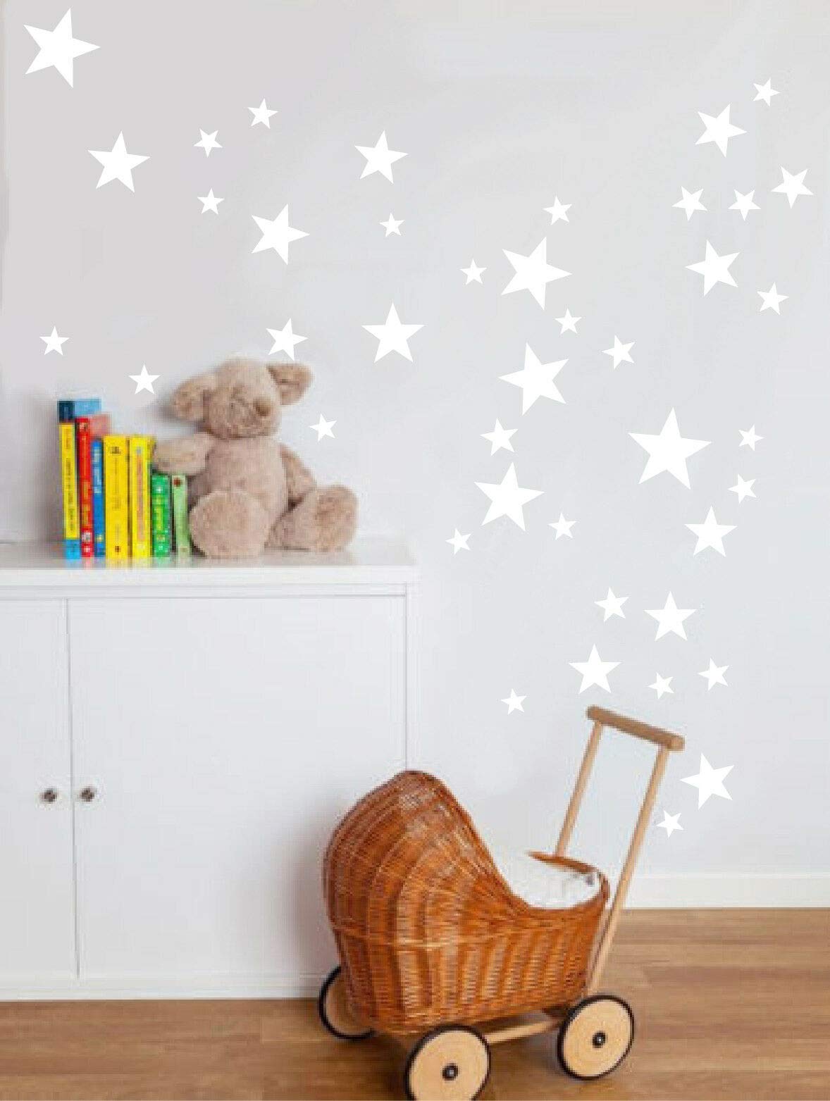 64 Vinyl Stars Wall Stickers Mixed-Sized (White - Large)