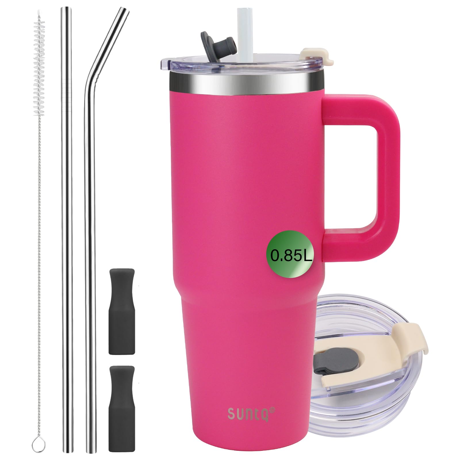 SUNTQ 30oz Tumbler with Handle, Double Wall Vacuum Insulated Water Bottle with Straw and Lid, Stainless Steel Travel Coffee Mug, Reusable Thermal Cup for Beverages, Fit in Cup Holder(Rubine Red) — image 1