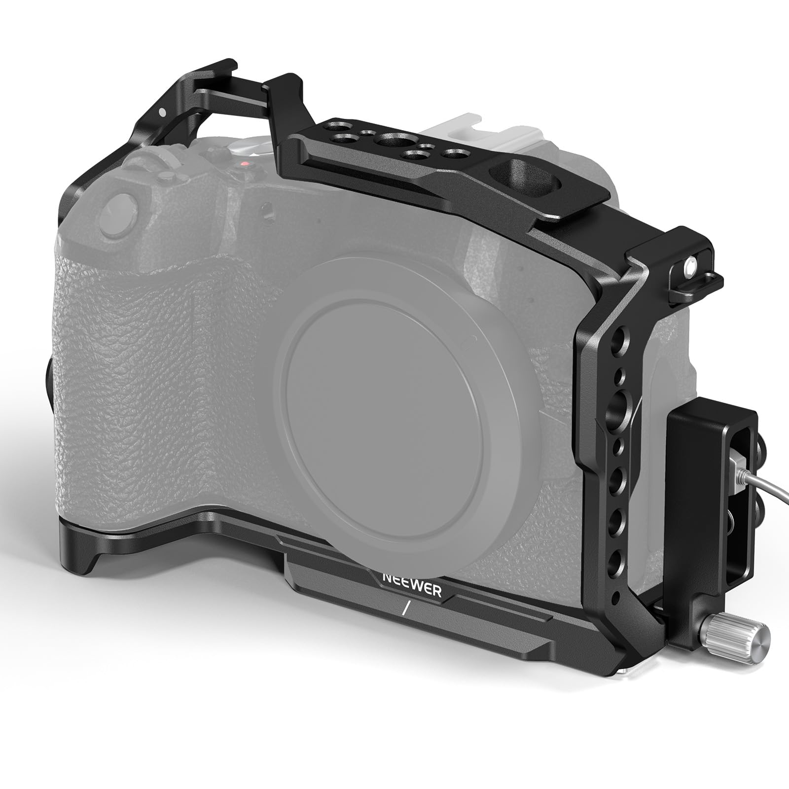 NEEWER EOS R8 Camera Cage, HDMI Cable Clamp, NATO Guide, Quick Release Ark Type Base, Anti-Torsion Screws, Aluminium Protective Video Rig Compatible with Canon R8 DJI RS 2 RSC 2 RS 3 Pro, CA039