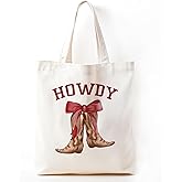 TFKFJLF Cute Bow Western Boots Tote Bag For Women, Howdy Western Cowgirl Gifts Tote Bag, Cowgirl Accessories for Women, Reusable Canvas Grocery Bags Foldable