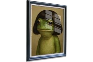 Funny Animal Canvas Wall Art, Whimsical Frog Portrait Painting for Living Room Bedroom Office Wall Decor 8x10in Black Frame
