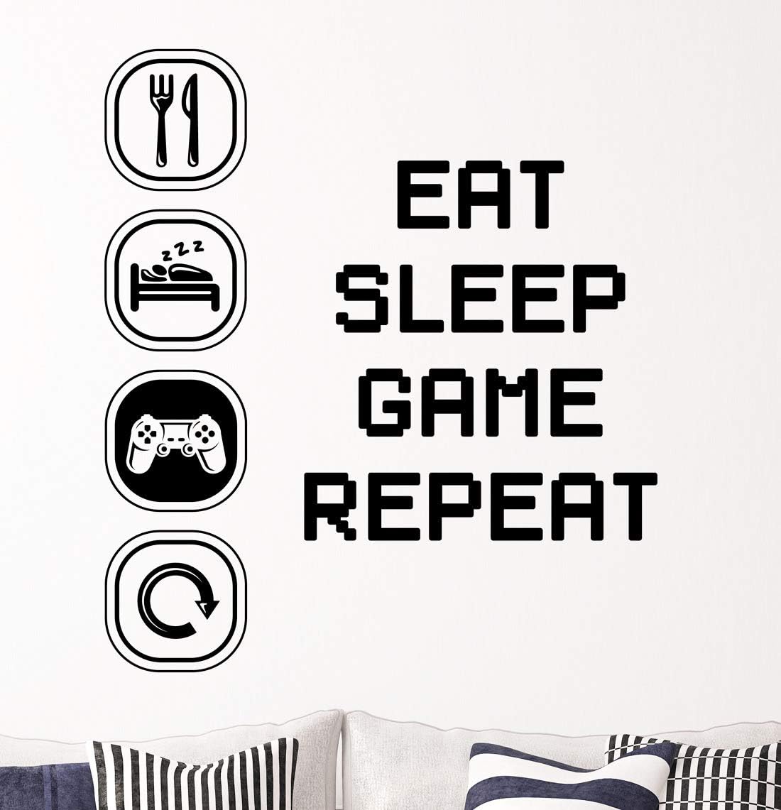 Eat Sleep Game Repat Children Room Wall Sticker Mural Vinyl Play Decal Nursery Kids Gamers Wall4Stickers Art Teenager Video Game Mural (XL 1m x 88cm (39.3 x 34.6 inches))