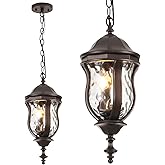 Smeike Large Outdoor Pendant Light Fixtures, 19.1'' Exterior Hanging Lantern Porch Light Adjustable, Brown Hanging Lamp Farmh