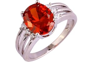 Lozeux Silver Plated Ring Oval Cut Created Rainbow Topaz Cubic Zirconia Filled Engagement Wedding Proposal Promise Band for Women Lovers