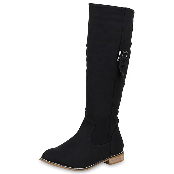 SCARPE VITA Damen Klassische Stiefel Blockabsatz Schnallen Holzoptikabsatz