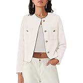 Women's Tweed Blazers Long Sleeve Business Button Down Casual Cropped Blazer Jackets with Pockets