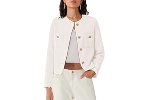 ZWUREW Women's Tweed Jackets Long Sleeve Business Button Down Casual Cropped Blazer with Pockets