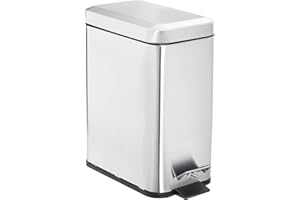 simplemade Rectangle Step Trash Can - 5 Liter / 1.3 Gallon - Stainless Steel Bathroom Trash Can | Small Trash Can with Lid | Office Trash Can | Garbage Can with Lid | Metal Wastebasket (Steel)