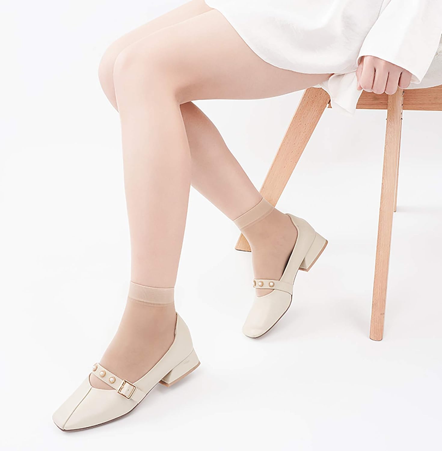 Chalier 6-12 Pairs Women Sheer Socks Soft Nylon Ankle High Tights Silky Hosiery Short Socks(Beige Black, one size) at  Women’s Clothing store