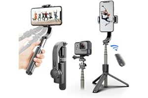 IRIANU Gimbal Stabilizer for Smartphone ，with Retractable Selfie Stick and Tripod，1-Axis Multifunction Remote 360°Automatic Rotation， Auto Balance for iPhone/Android