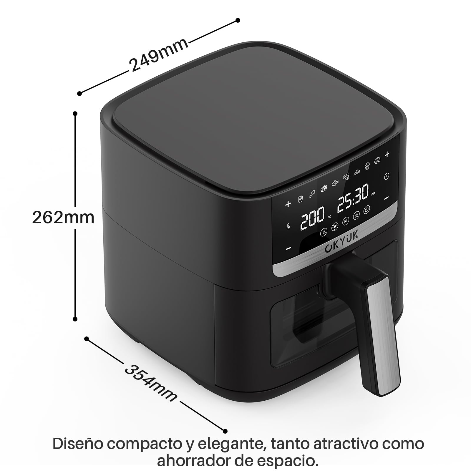 OKYUK Heißluftfritteuse 6L Airfryer XL - 1200W Friteuse ohne Öl mit Metall-Innenraum | Heissluftfriteuse Air Fryer, 8 Programmen, Digitales LED-Display, Timer, Benutzerfreundlich, 80-200°C 2