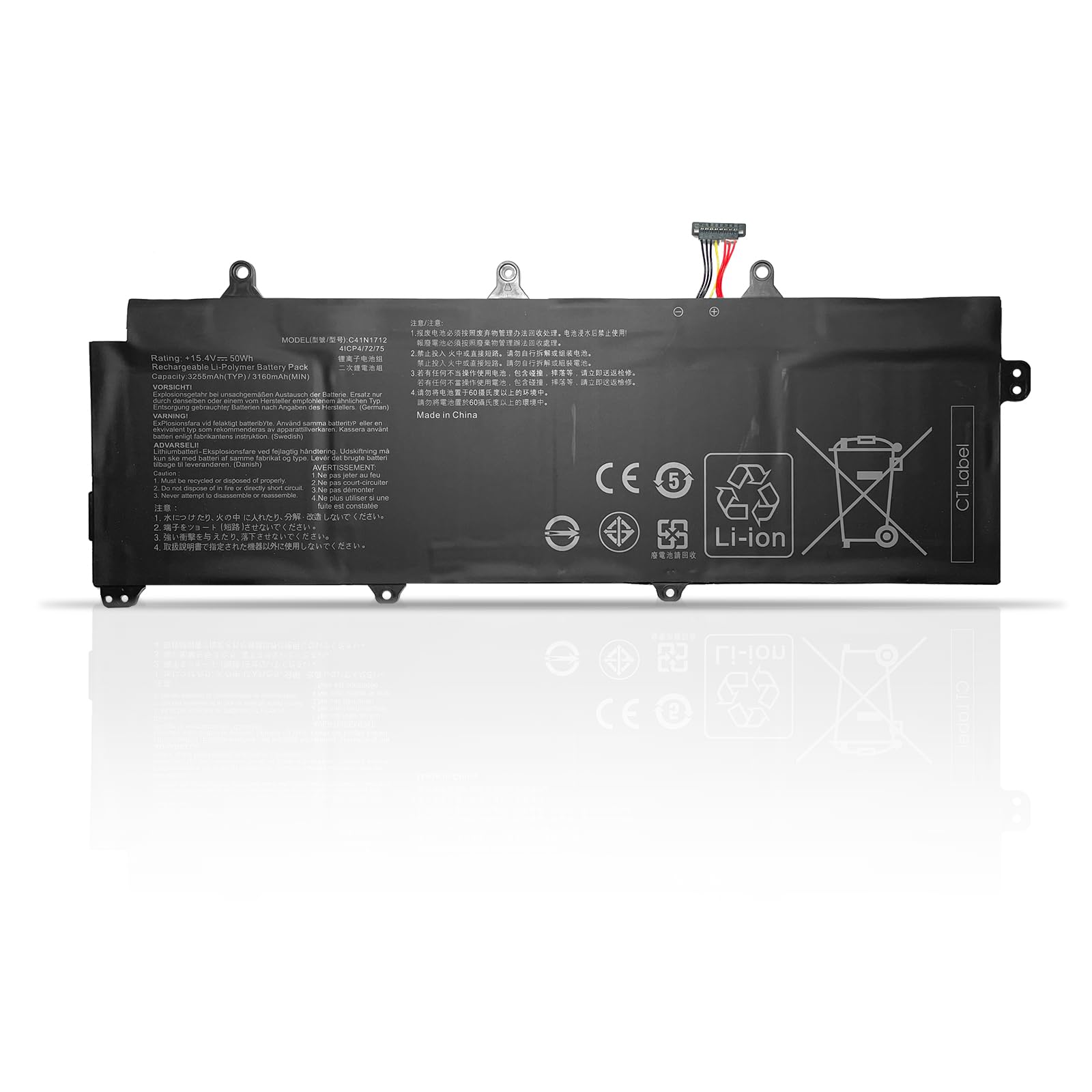 C41N1712 C41PKC5 0B200-02380100 4ICP4/72/75 Laptop Battery Replacement for Asus ROG Zephyrus GX501 GX501V GX501VI GX501GI GX501G GX501GM GX501GS Series Notebook (15.4V 50Wh)