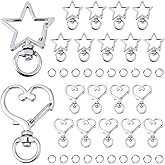 SUNNYCLUE 1 Box 40Pcs DIY 20 Sets Heart Keychain Clasp Swivel Buckle Clip with Open Jump Rings Alloy Star Split Lanyard Push Gate Spring Key Chain Making Findings for Handmade Keychain Making Craft