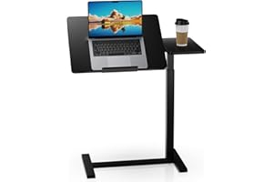 Simple Deluxe Standing Rolling Desk with Hidden Casters, Height Adjustable Pneumatic Mobile Laptop Desk, Tilting Bedside Table for Laptop, Overbed Bedside Table Hospital Home Use, Black