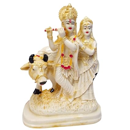 FABZONE Antique Finish Lord Radha Krishna Love Couple Statue/Sculputer Handicraft Idol for Temple (Yellow)(9 Inch)