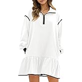 Wenrine Womens 2025 Fall Oversized Sweatshirt Dress Casual Long Sleeve Quarter Zip Ruffle Hem Pullover Mini Dresses